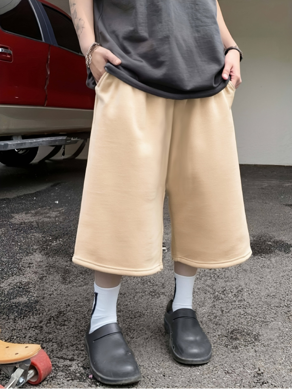 Muške ljetne jednobojne široke kratke hlače, gradski sportski stil