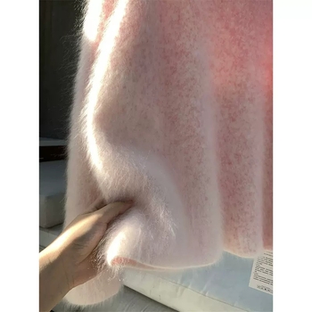 Pleteni pulover s gradientnom teksturom mink velura, debeli, okrugli izrez, dugi rukavi, casual japansko-korejski stil