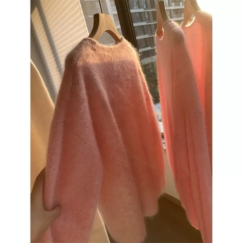 Pleteni pulover s gradientnom teksturom mink velura, debeli, okrugli izrez, dugi rukavi, casual japansko-korejski stil