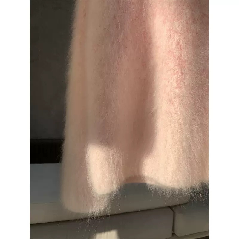 Pleteni pulover s gradientnom teksturom mink velura, debeli, okrugli izrez, dugi rukavi, casual japansko-korejski stil