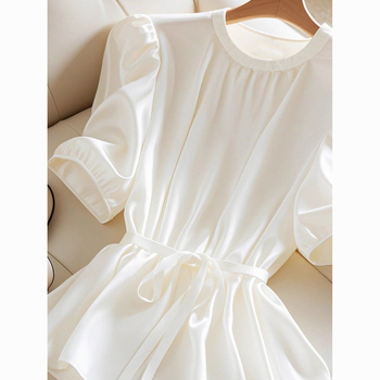 Bluza de damă din chiffon de poliester, decolteu rotund, mâneci Feifei, mâneci extra lungi, detalii de dantelă, stil urban