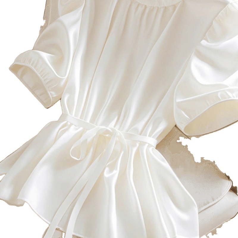 Bluza de damă din chiffon de poliester, decolteu rotund, mâneci Feifei, mâneci extra lungi, detalii de dantelă, stil urban