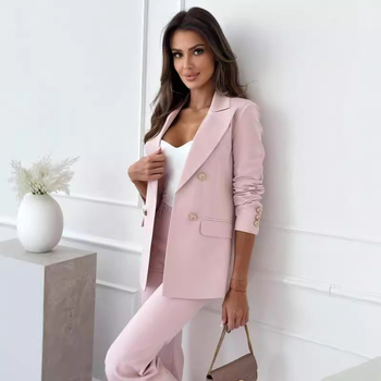 Ženski sako-blazer uskog kroja, dvostruko kopčanje, ovratnik sakou, dugi rukavi, poliester
