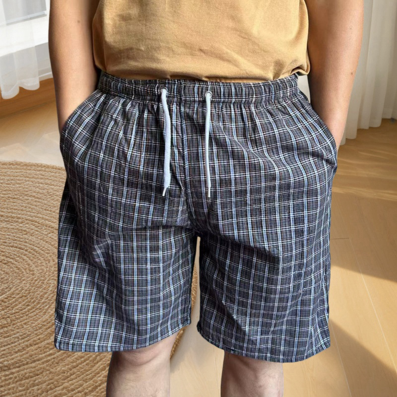 Șorturi de plajă din bumbac pentru bărbați, vară, model cu dungi și plasă, buzunar decorativ, elastice micro-bounce