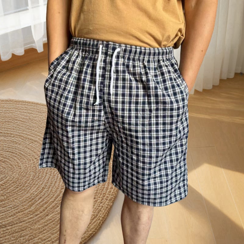 Șorturi de plajă din bumbac pentru bărbați, vară, model cu dungi și plasă, buzunar decorativ, elastice micro-bounce