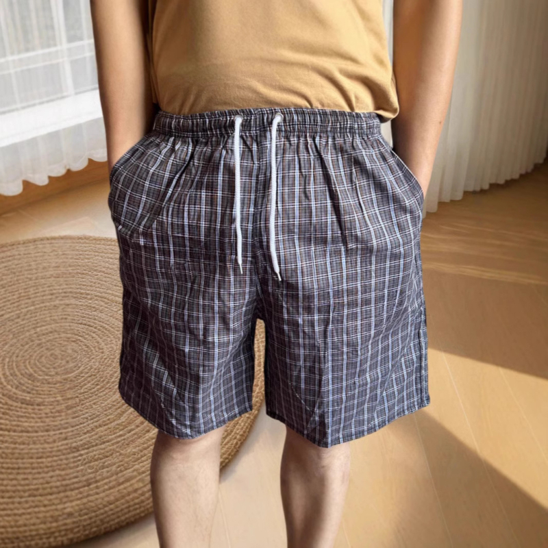 Șorturi de plajă din bumbac pentru bărbați, vară, model cu dungi și plasă, buzunar decorativ, elastice micro-bounce