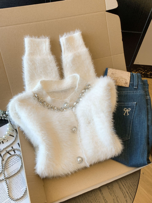 Ženski pleteni kardigan - elegantan stil, okrugli izrez, dugi rukavi, pleteni materijal od poliestera (80-90%), uobičajene debljine