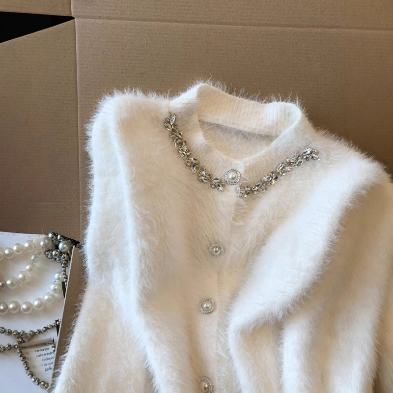 Ženski pleteni kardigan - elegantan stil, okrugli izrez, dugi rukavi, pleteni materijal od poliestera (80-90%), uobičajene debljine