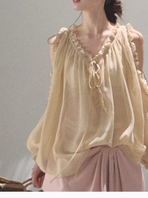 Ženska ležerna šifonska košulja od poliestera s V-izrezom, dugim rukavima, patchwork dizajnom