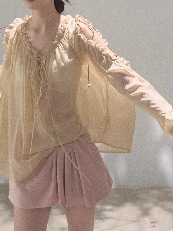 Ženska ležerna šifonska košulja od poliestera s V-izrezom, dugim rukavima, patchwork dizajnom