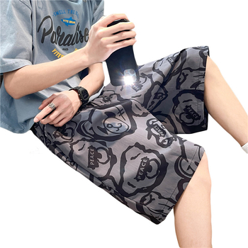 Muške sportske šorceve, ležernog kroja, srednje duljine, poliester materijal, print karikatura, vezanje špage