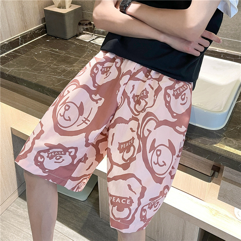 Muške sportske šorceve, ležernog kroja, srednje duljine, poliester materijal, print karikatura, vezanje špage