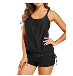 Tankini δύο τεμαχίων με γιλέκο-στυλ χωρίς μανίκια, επένδυση στήθους, πολυεστέρας, συντηρητικό κόψιμο