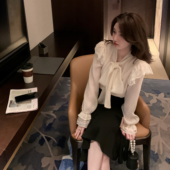 Košulja od šifona, mješavina poliestera i spandeksa, ultra duga rukava, kolago šivanje, kardigan stil, hongkonški štih