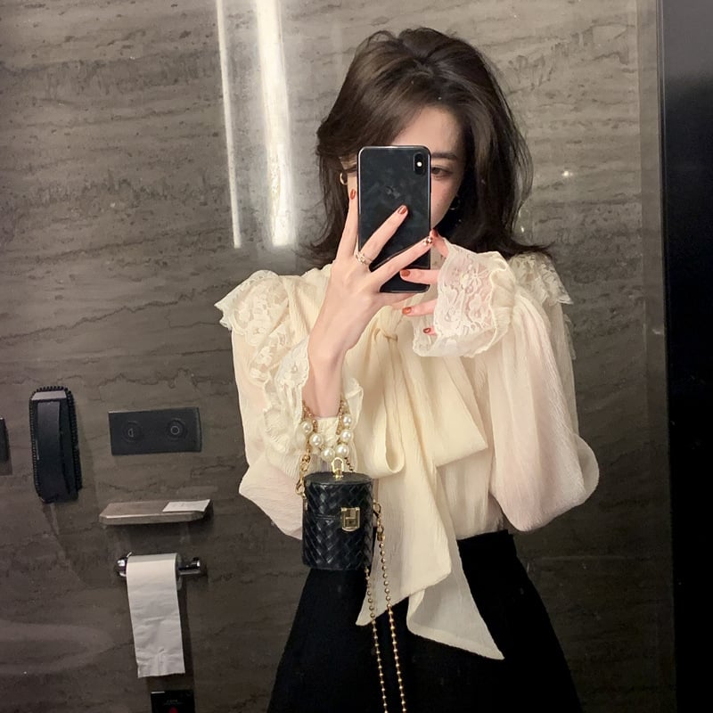 Košulja od šifona, mješavina poliestera i spandeksa, ultra duga rukava, kolago šivanje, kardigan stil, hongkonški štih