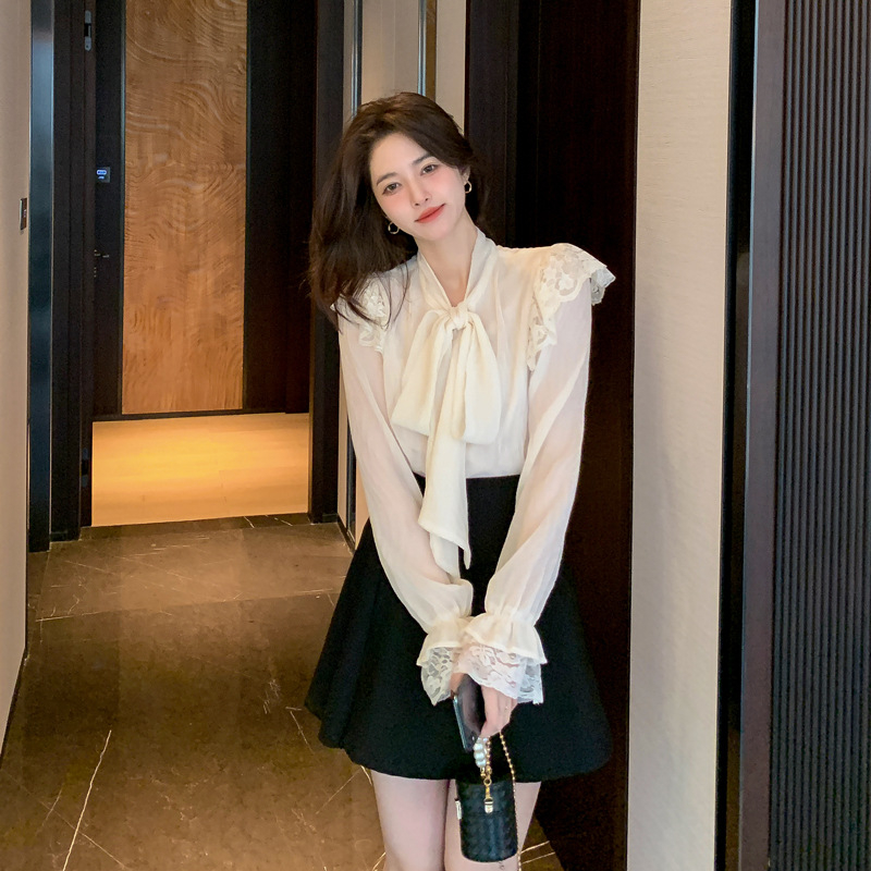 Košulja od šifona, mješavina poliestera i spandeksa, ultra duga rukava, kolago šivanje, kardigan stil, hongkonški štih