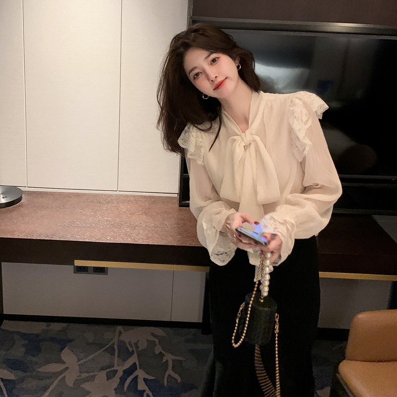 Košulja od šifona, mješavina poliestera i spandeksa, ultra duga rukava, kolago šivanje, kardigan stil, hongkonški štih