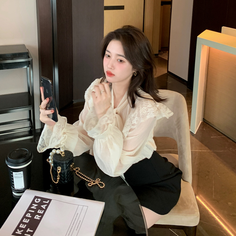 Košulja od šifona, mješavina poliestera i spandeksa, ultra duga rukava, kolago šivanje, kardigan stil, hongkonški štih