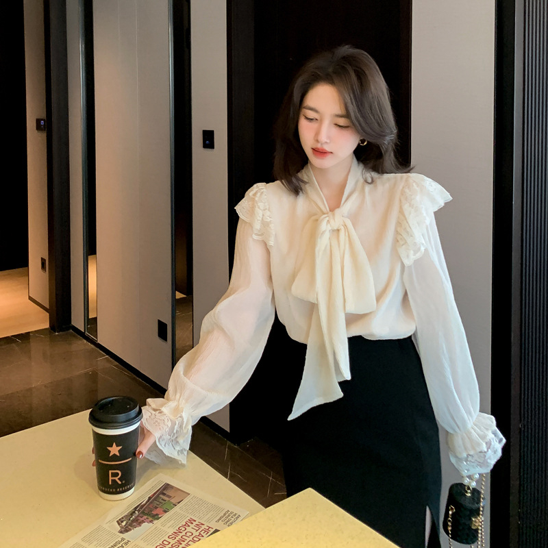 Košulja od šifona, mješavina poliestera i spandeksa, ultra duga rukava, kolago šivanje, kardigan stil, hongkonški štih