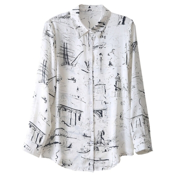 Ženska bluza od šifona, japanski stil opuštenog kroja, dugi rukavi, ovratnik s reverom, slobodan kroj, mješavina poliestera 30–50%