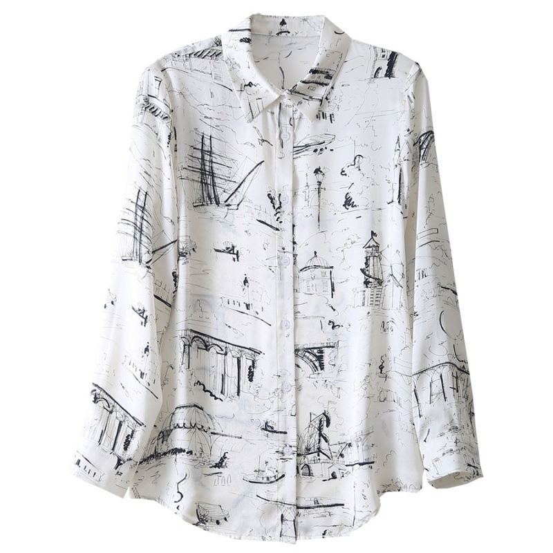 Ženska bluza od šifona, japanski stil opuštenog kroja, dugi rukavi, ovratnik s reverom, slobodan kroj, mješavina poliestera 30–50%