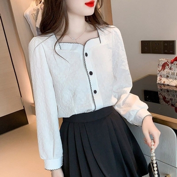 Ženska šifon košulja sa kvadratnim izrezom, dugi rukavi, uski kroj, poliester, duljina 40–50 cm