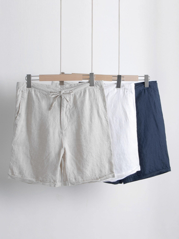 Muške lanene kratke hlače za ljeto — ravnog kroja, srednje dužine, 100% lan, ležernog stila (100% lan; ravni kroj; srednja dužina; ljeto)