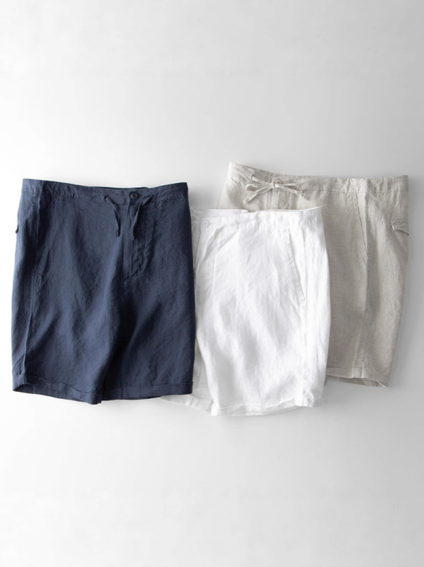 Muške lanene kratke hlače za ljeto — ravnog kroja, srednje dužine, 100% lan, ležernog stila (100% lan; ravni kroj; srednja dužina; ljeto)