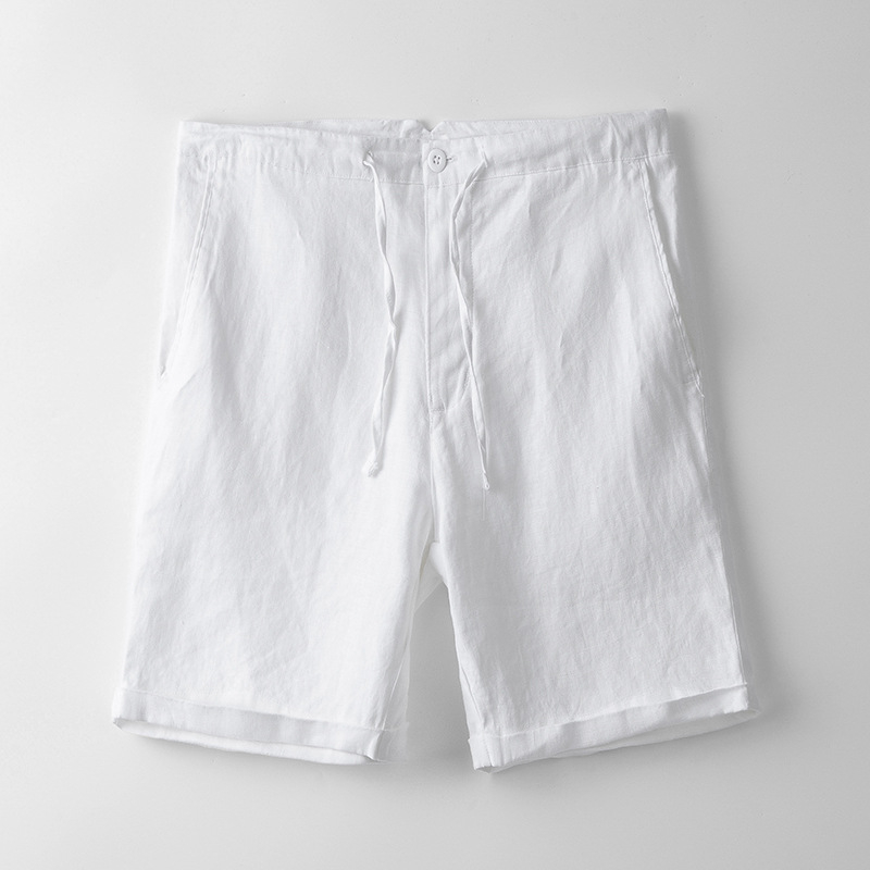 Muške lanene kratke hlače za ljeto — ravnog kroja, srednje dužine, 100% lan, ležernog stila (100% lan; ravni kroj; srednja dužina; ljeto)