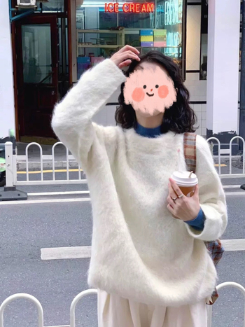 Pleteni pulover od akrilne smese, korejski stil, srednje debljine, okrugli izrez, dugi rukavi