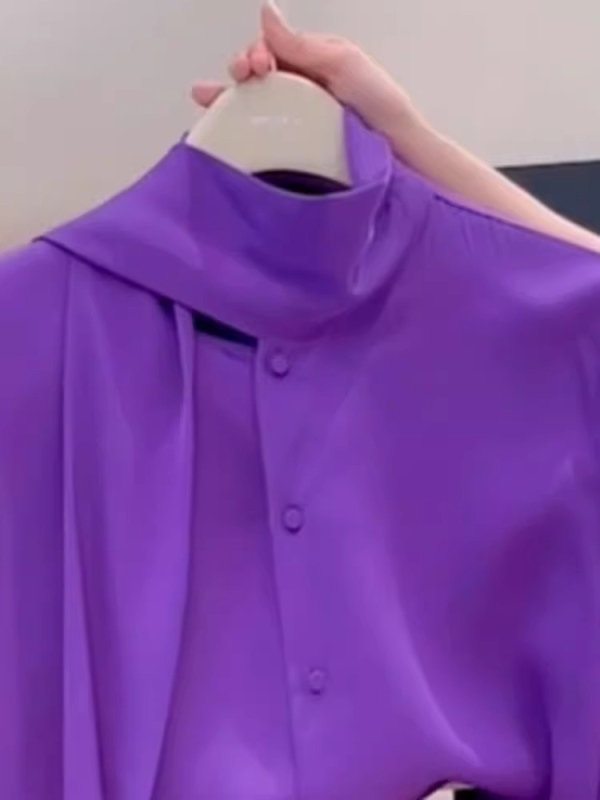 Bluza od šifona u kardigana stilu s 3D uzorkom, ovratnik šal, dugi rukavi, slobodan kroj, proljeće 2025