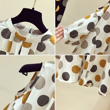 Ženska majica s točkastim uzorkom i otvorenim ramenima, od imitacijskog šifona, okrugli izrez, 3/4 rukavi, široki kroj