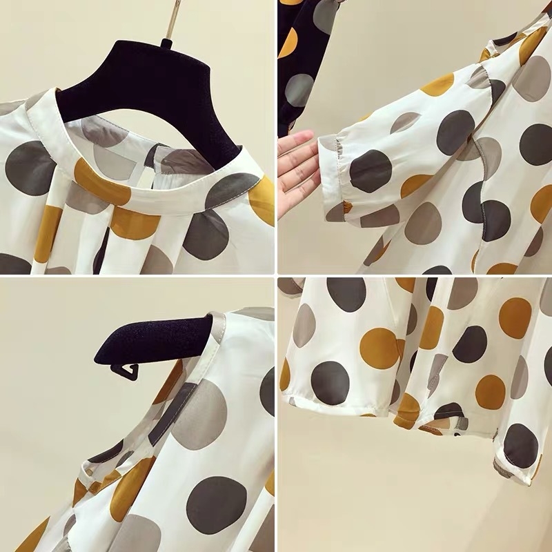 Ženska majica s točkastim uzorkom i otvorenim ramenima, od imitacijskog šifona, okrugli izrez, 3/4 rukavi, široki kroj
