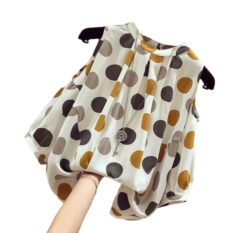 Ženska majica s točkastim uzorkom i otvorenim ramenima, od imitacijskog šifona, okrugli izrez, 3/4 rukavi, široki kroj