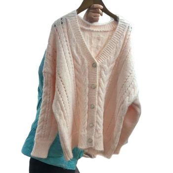 Ženski kardigan s V izrezom – udoban kroj, pletena jakna od pliš materijala s geometrijskim uzorkom i spandeksom
