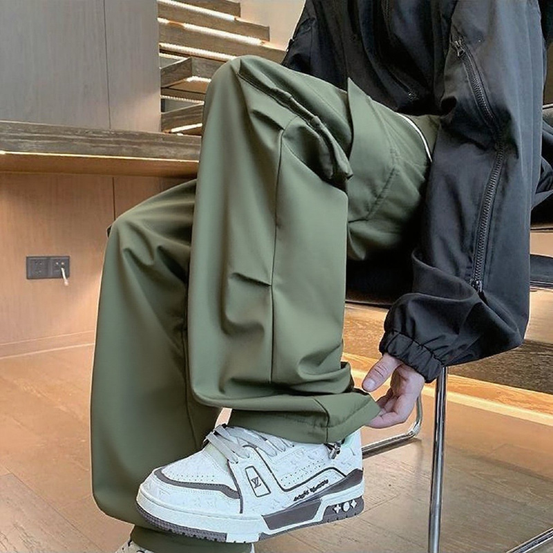 Muške casual hlače od poliester materijala, ravni kroj, visok struk, vezanje, tanak materijal, proljeće–jesen