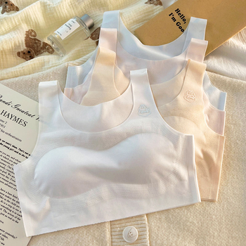 Dievčenský tréningový podprsenka vo vestovom štýle, bez švov, bez štítku, nylon 90–95%, pre deti nad 8 rokov (≥140 cm), vhodný na všetky ročné obdobia