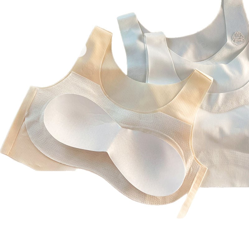 Dievčenský tréningový podprsenka vo vestovom štýle, bez švov, bez štítku, nylon 90–95%, pre deti nad 8 rokov (≥140 cm), vhodný na všetky ročné obdobia