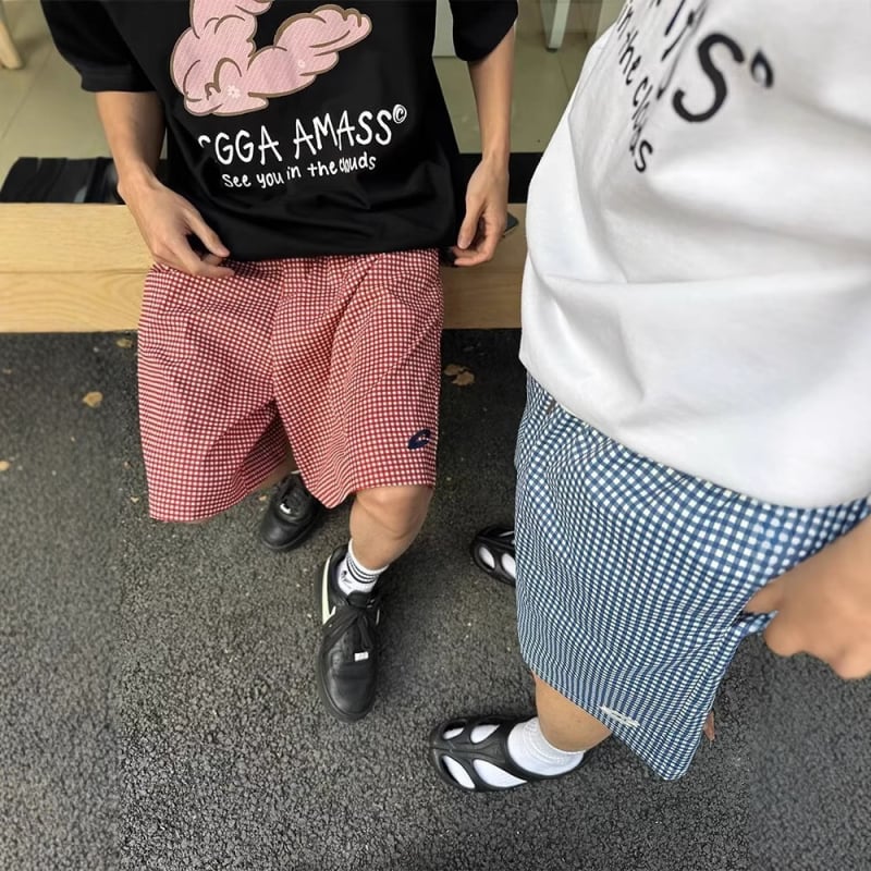 Unisex karirane šorte do koljena, slobodan kroj, poliester, street stil