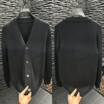 Cardigan tricotat masculin cu glugă – croială slim, din bumbac, mâneci lungi, primăvară-toamnă