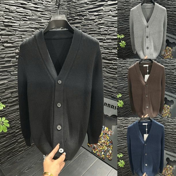 Cardigan tricotat masculin cu glugă – croială slim, din bumbac, mâneci lungi, primăvară-toamnă