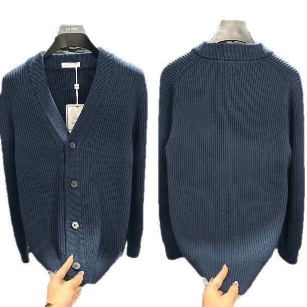 Cardigan tricotat masculin cu glugă – croială slim, din bumbac, mâneci lungi, primăvară-toamnă