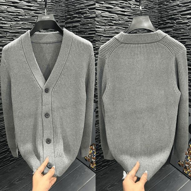 Cardigan tricotat masculin cu glugă – croială slim, din bumbac, mâneci lungi, primăvară-toamnă