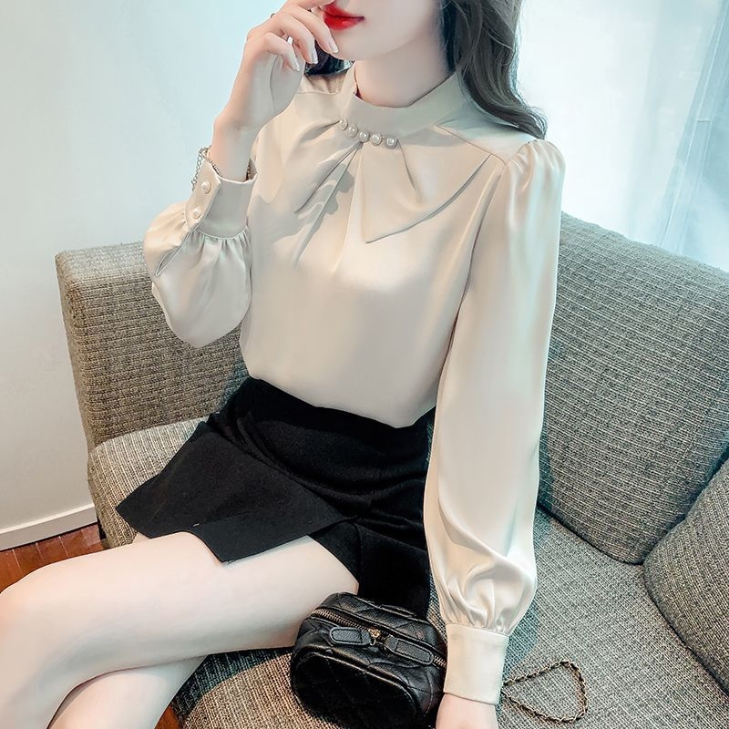 Šifon košulja, jednobojna, dugi rukavi, ovratnik košulje, pulover stil