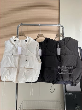 Мъжки корейски стил памучен жилет с качулка, пухено напълнен, дебел и топъл, свободен силует, полиестерна материя