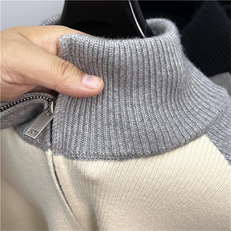 Мъжки плетен пуловер, свободен силует, дебел полиестерно-смесен трикотаж, кръгло деколте, дълги ръкави