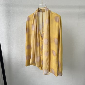 Mulberry selyem ing, ink-wash mintával, V-nyakú, hosszú ujjú, laza szabás