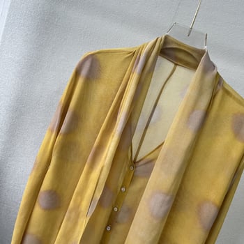 Mulberry selyem ing, ink-wash mintával, V-nyakú, hosszú ujjú, laza szabás