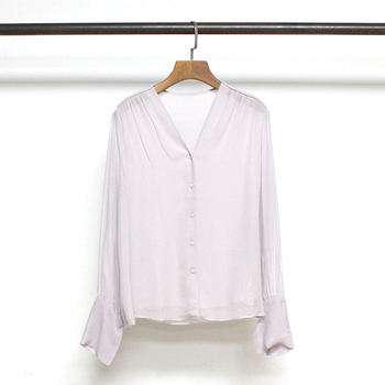 Mulberry selyem georgette dupla rétegű ing, V-nyakú, hosszú ujjú