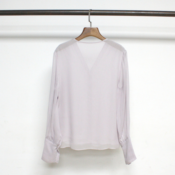 Mulberry selyem georgette dupla rétegű ing, V-nyakú, hosszú ujjú